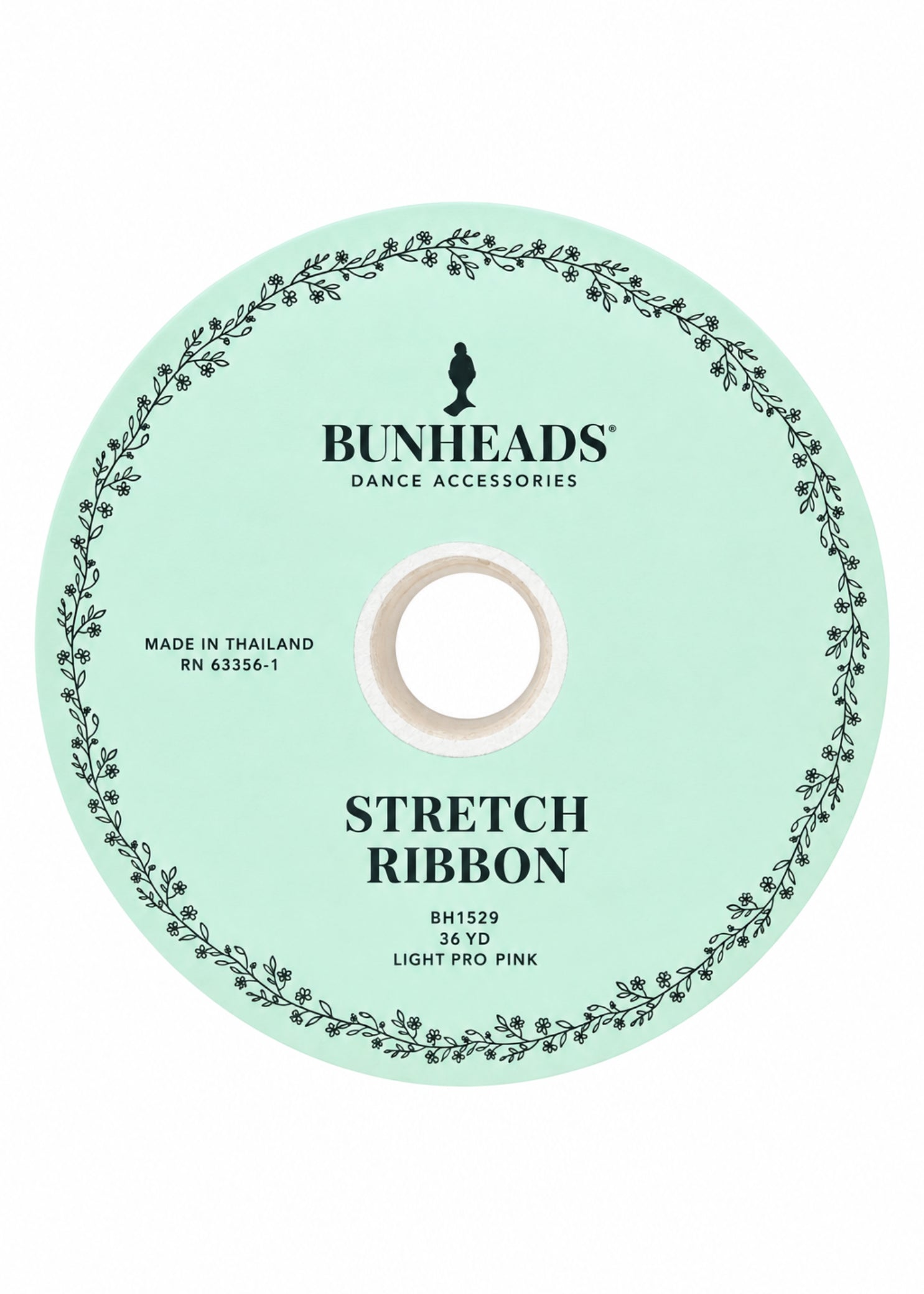 Capezio Stretch Ribbon Bolt in Light Pro Pink, top view showing circular spool label and center opening