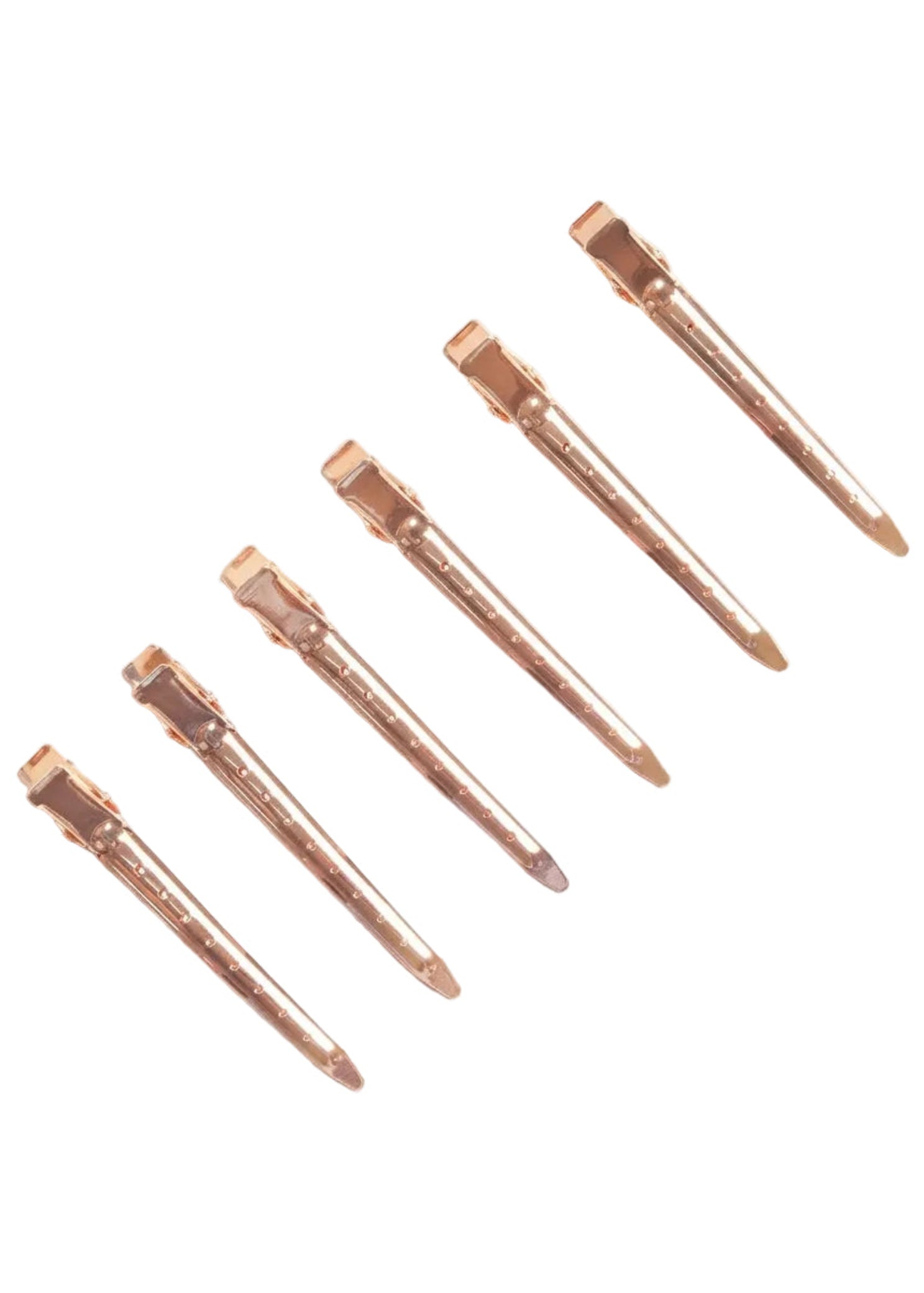 Kitsch Styling Clips in Rose Gold, close-up view showing rose gold duck-bill clip construction and finish