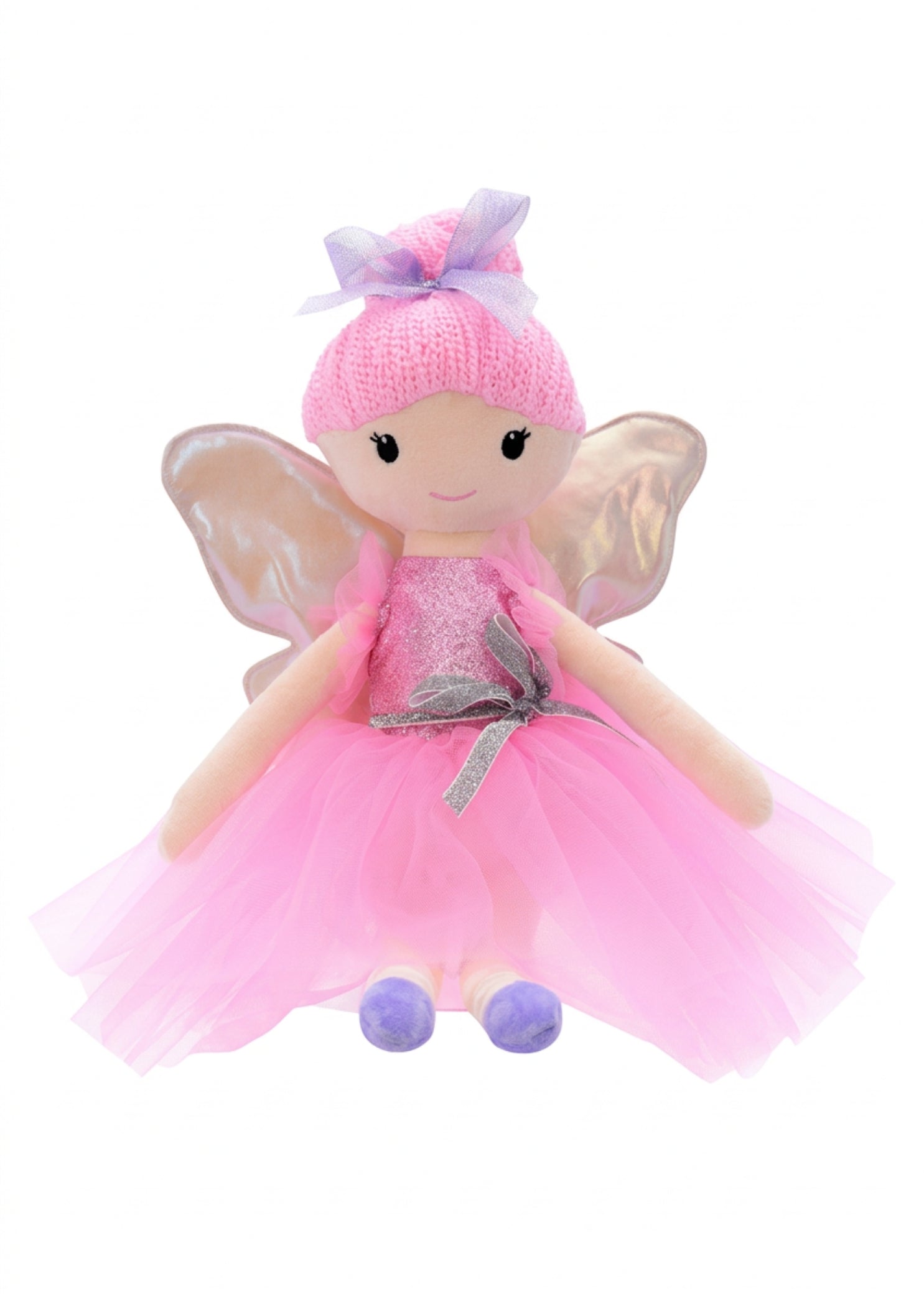 Iscream Fleece Sugar Plum Fairy in Pink, sitting front view showing layered tulle skirt and shimmering wings