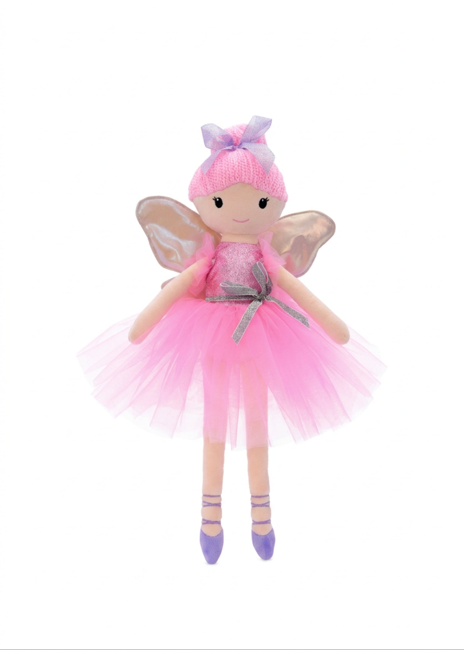 Iscream Fleece Sugar Plum Fairy in Pink, standing front view showing ballet slippers and silver waist bow