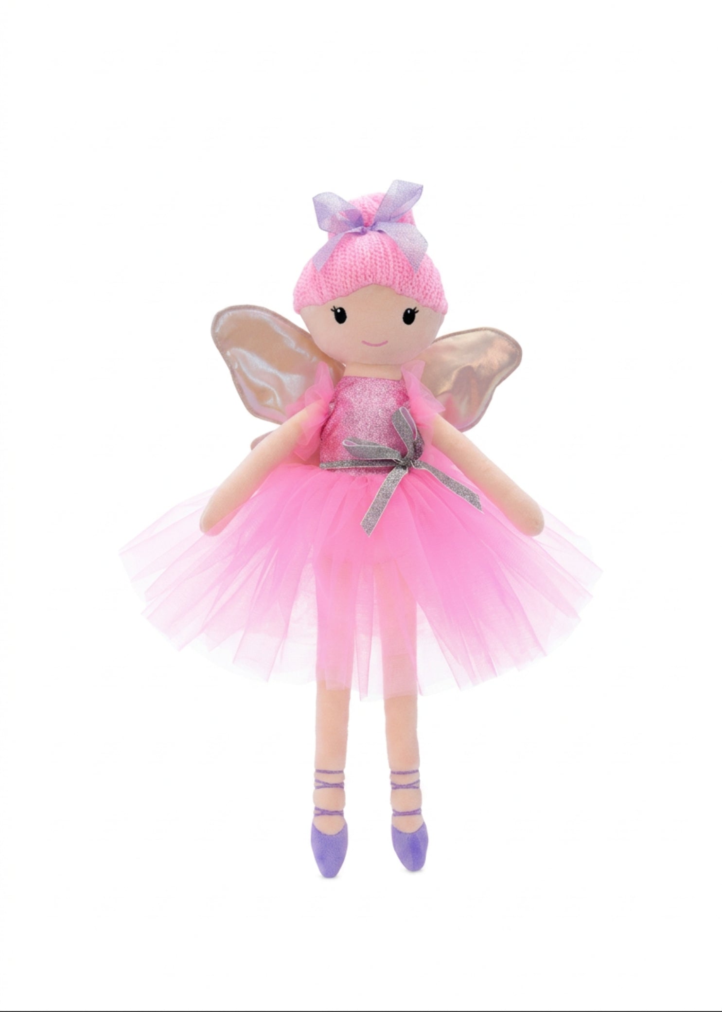 Iscream Fleece Sugar Plum Fairy in Pink, standing front view showing ballet slippers and silver waist bow