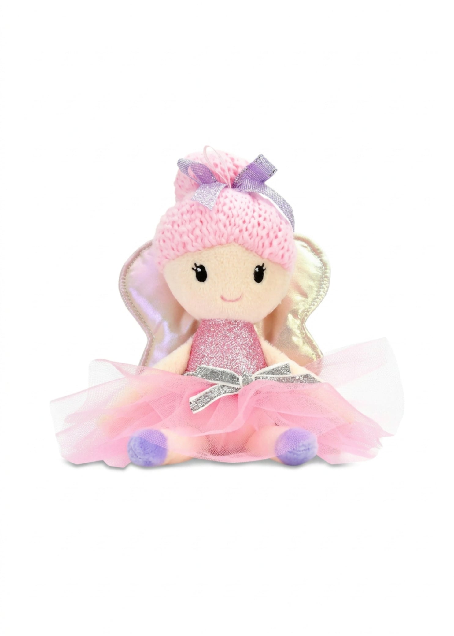 Iscream Polyester Sugar Plum Fairy Ornament in Pink, sitting front view showing tulle skirt and embroidered face