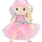 Iscream Polyester Sugar Plum Fairy Ornament in Pink, standing front view showing tulle skirt and silver-tone bow