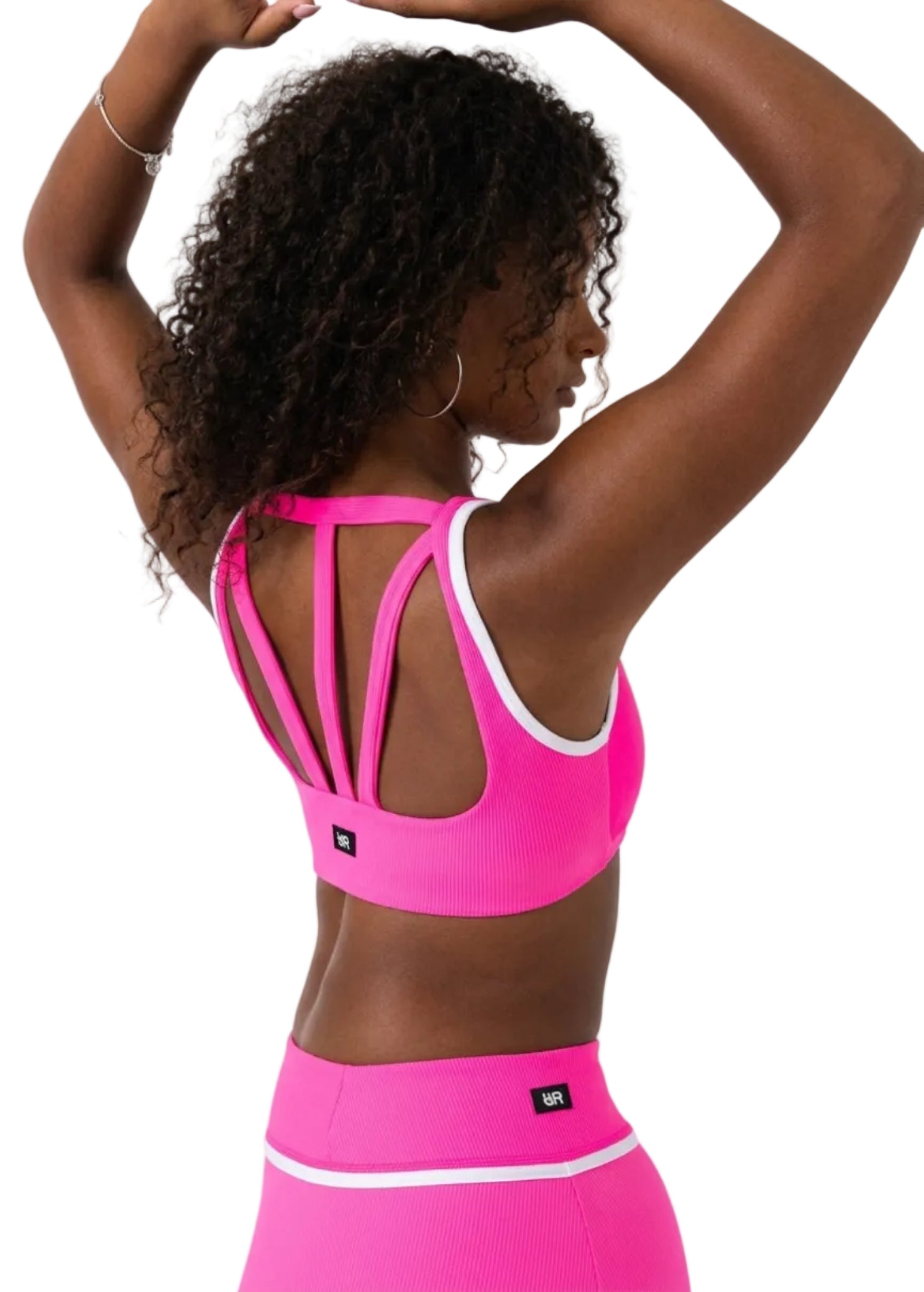 Tiger Friday Sully Crop Top in Malibu, side view showing ribbed crop top with wide underbust band