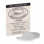Pillows for Pointes Super Gel demi spacer, front view showing clear medical-grade gel toe cushion beside retail card