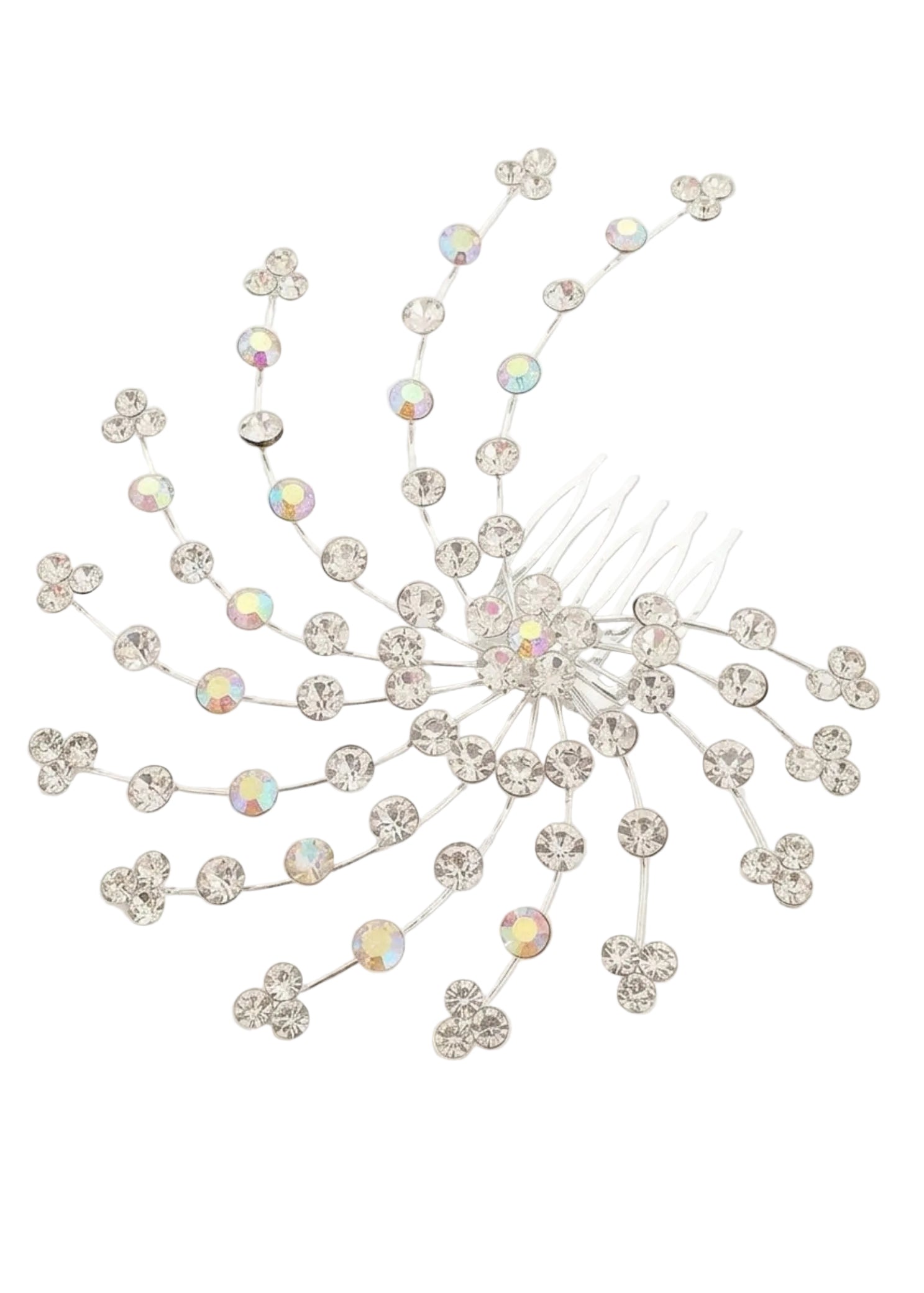 FH2 Swirl Rhinestone Comb in Crystal, detail view showing swirl rhinestone setting and stone arrangement