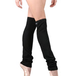 Suffolk nylon-spandex Textured Legwarmers in Black, lifestyle view showing 22-inch textured knit and open-toe design