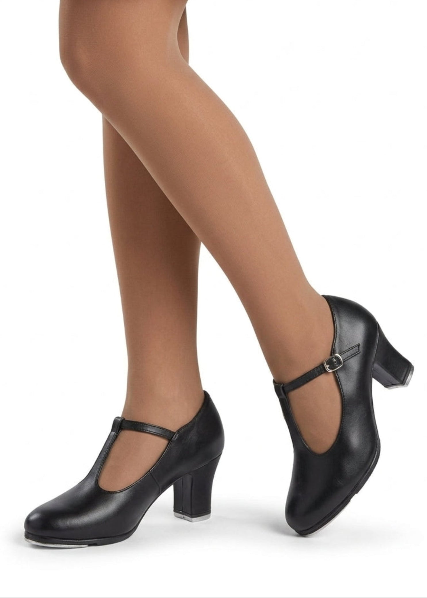 So Danca Tina 2" High Heel Tap Shoe in Black, lifestyle view showing T-strap design and 2" block heel