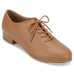 So Danca Torrin Tap Shoe in Caramel, angled front view showing lace-up closure and riveted toe tap