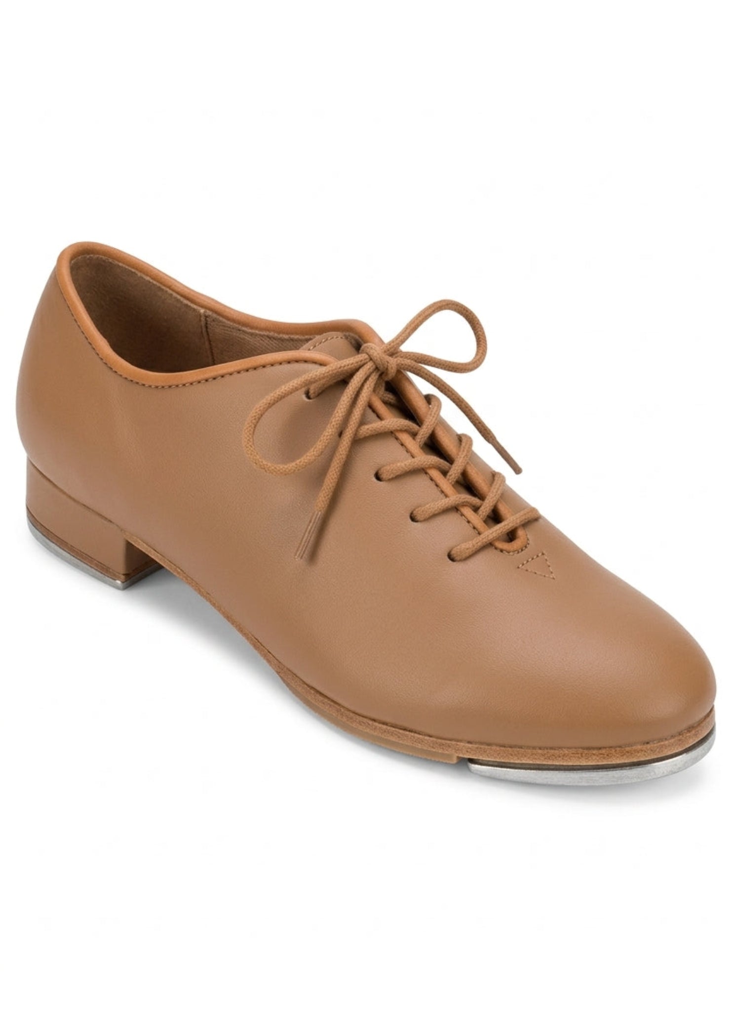 So Danca Torrin Tap Shoe in Caramel, angled front view showing lace-up closure and riveted toe tap