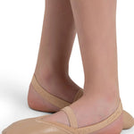 Capezio Turning Pointe 55 Half Sole in Nude, medial side view showing medial profile with wide suede forefoot patch