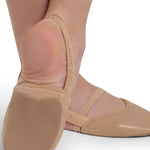 Capezio Turning Pointe 55 Half Sole in Nude, outsole view showing wide suede forefoot patch construction
