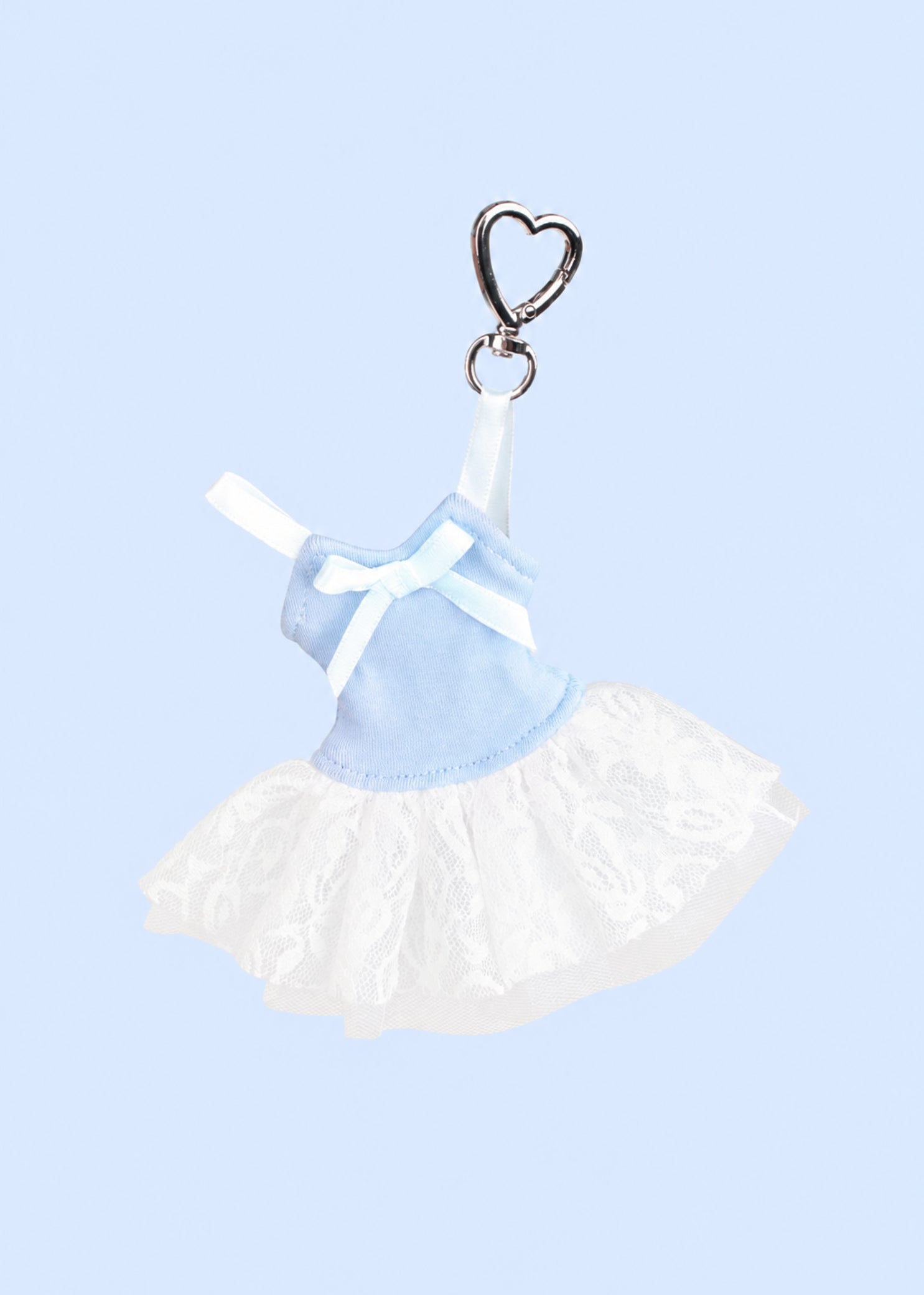 Pillows for Pointes Tutu Cute Bag Charm in Baby Blue, front view showing lined bodice, bow, and tulle skirt