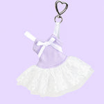 Pillows for Pointes Tutu Cute Bag Charm in Lavender, front view showing lined bodice, bow, and tulle skirt