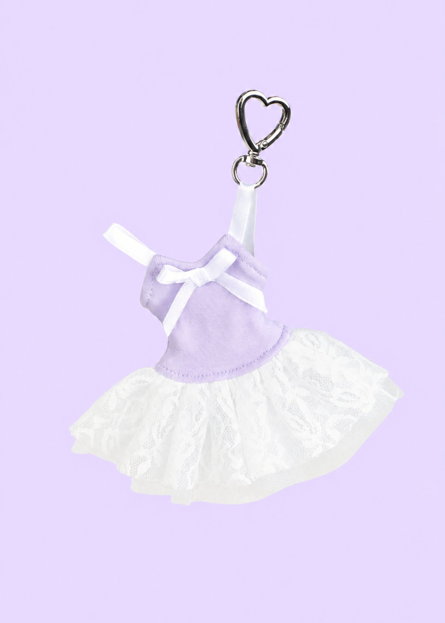 Pillows for Pointes Tutu Cute Bag Charm in Lavender, front view showing lined bodice, bow, and tulle skirt