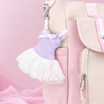 Pillows for Pointes Tutu Cute Bag Charm in Lavender, lifestyle view showing tulle skirt and heart clasp