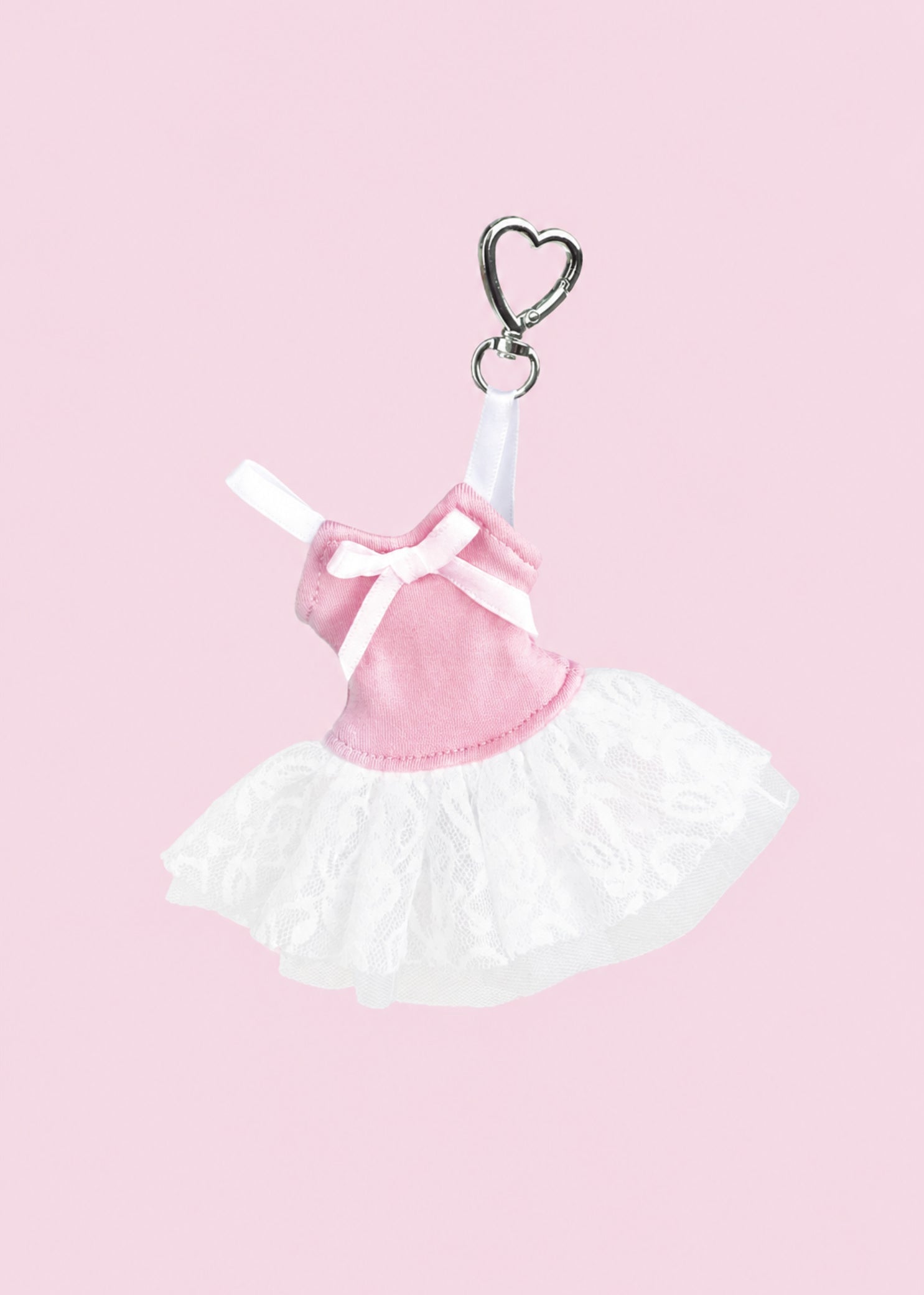Pillows for Pointes Tutu Cute Bag Charm in Ballet Pink, front view showing lined bodice, bow, and tulle skirt