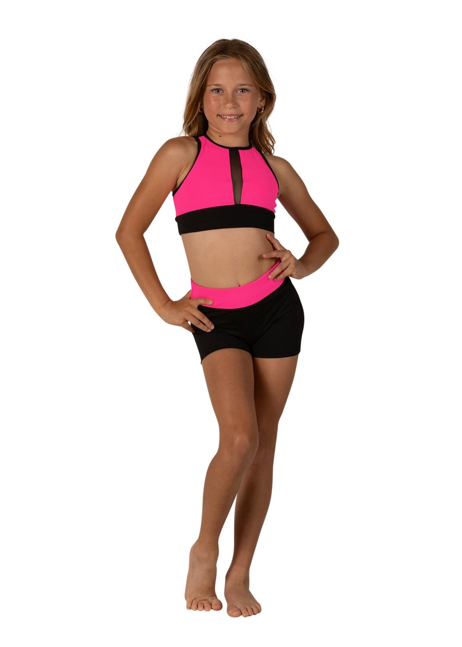 Two-Tone Booty Short Black/Neon Pink front view