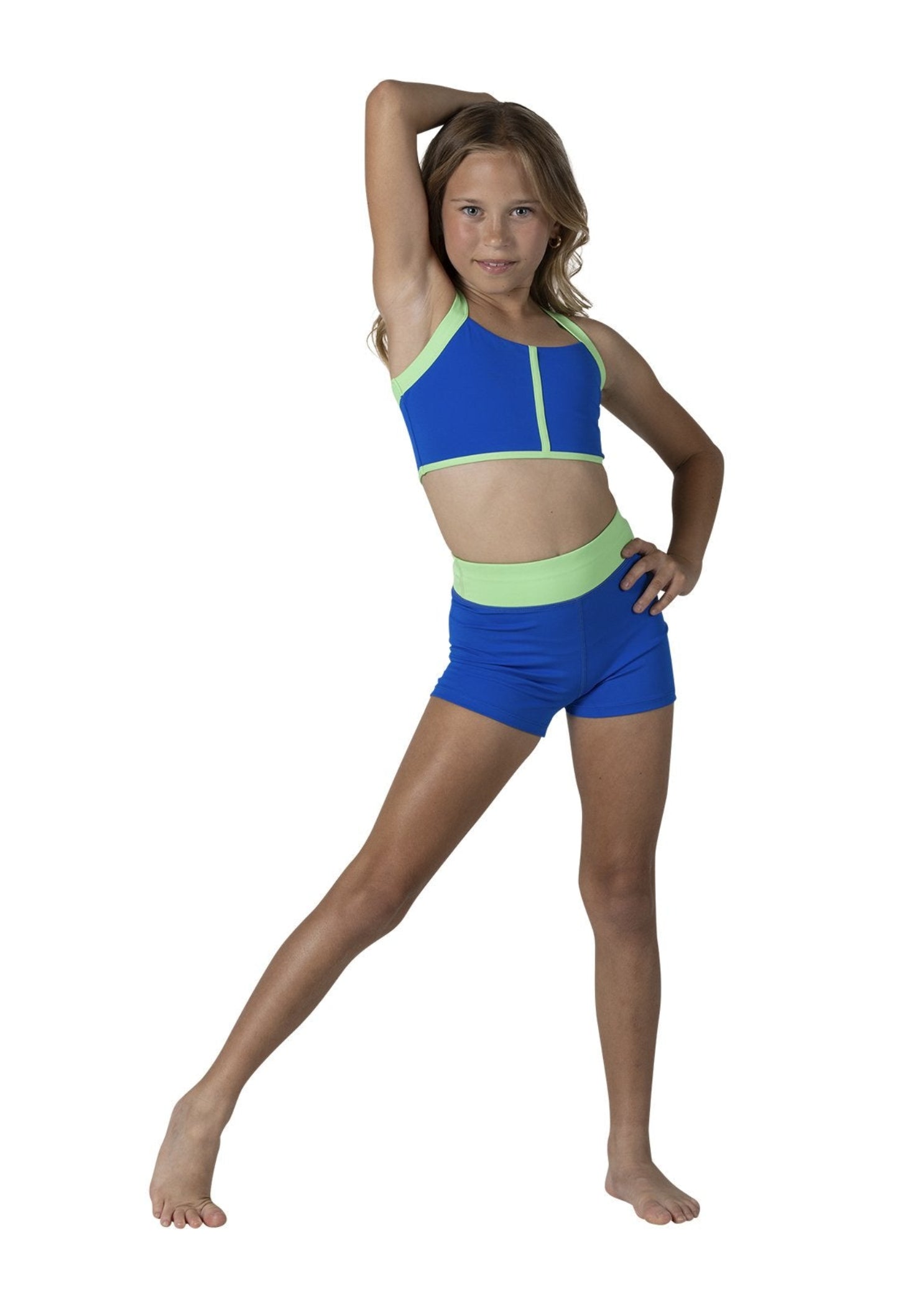 Two-Tone Booty Short Cobalt Crush/Luminous Green front view