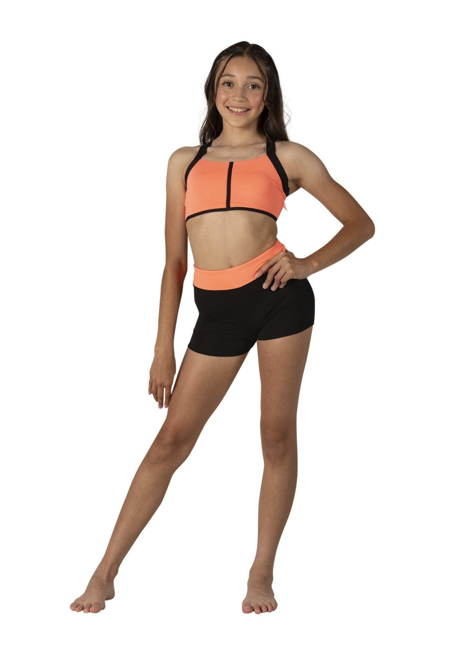 Two-Tone Halter Top Coral Blast/Black front view