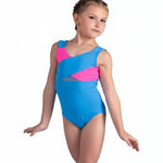 Two-Tone Tank Leotard Caribbean Pop & Neon Pink front view