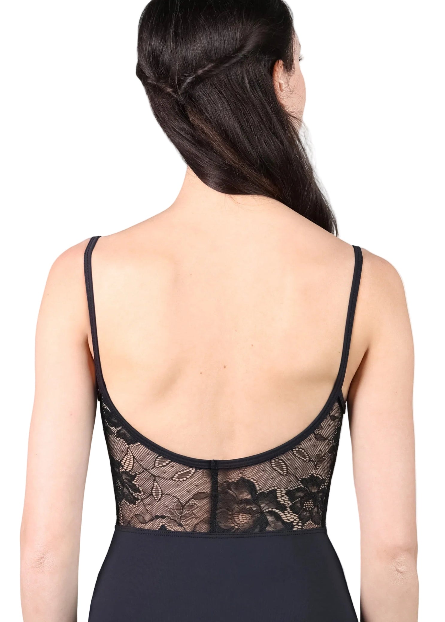 V-Neck Cami Leotard Black back view