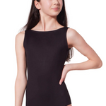 V Back Pinch Tank Leotard Black front view