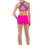 Every Turn Venus Foldover Short in Pink Cosmos, back view showing polyester-elastane fabric and fitted coverage