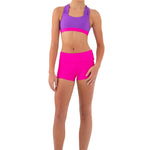 Every Turn Venus Foldover Short in Pink Cosmos, front view showing polyester-elastane fabric and high-rise waist