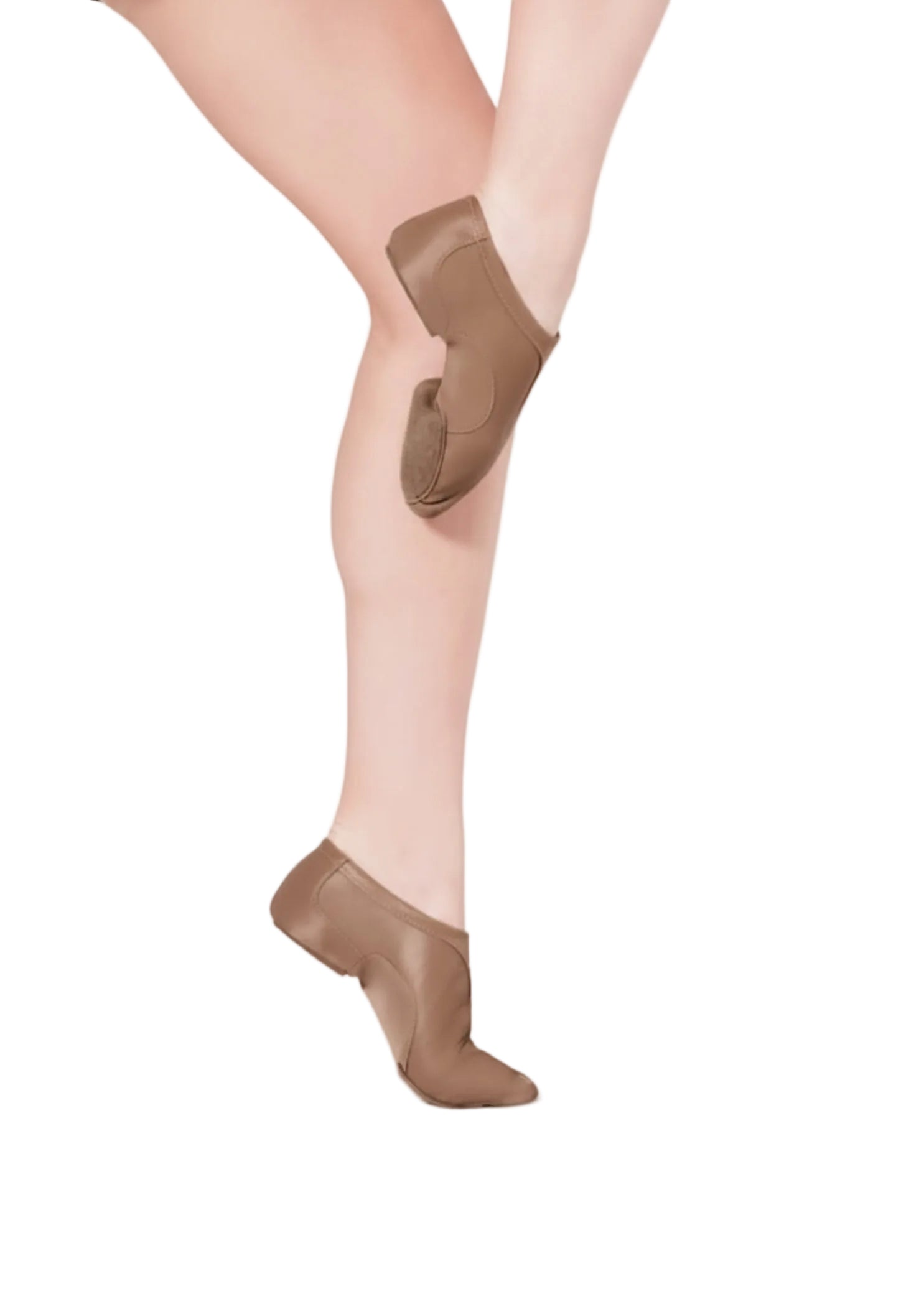 Capezio Leather jazz shoe in caramel, lifestyle view showing split sole and low-cut ankle fit
