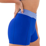 Every Turn Volley Short in Cobalt, detail view showing high-waist short with periwinkle V-waistband detail