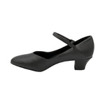 So Danca Artificial Leather Von Character Shoe in Black, medial side view showing sculpted vamp and low heel