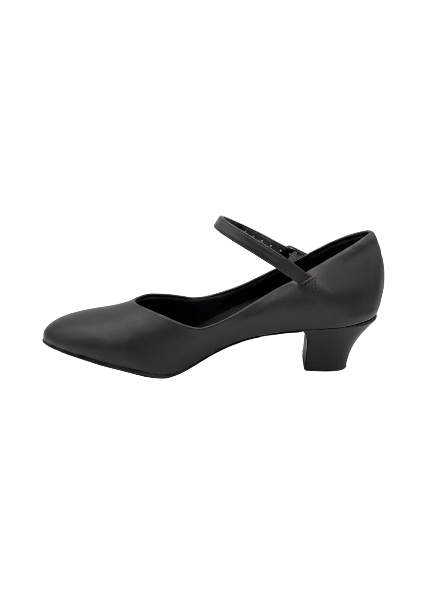 So Danca Artificial Leather Von Character Shoe in Black, medial side view showing sculpted vamp and low heel