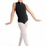 Zip Front Leotard Black front view