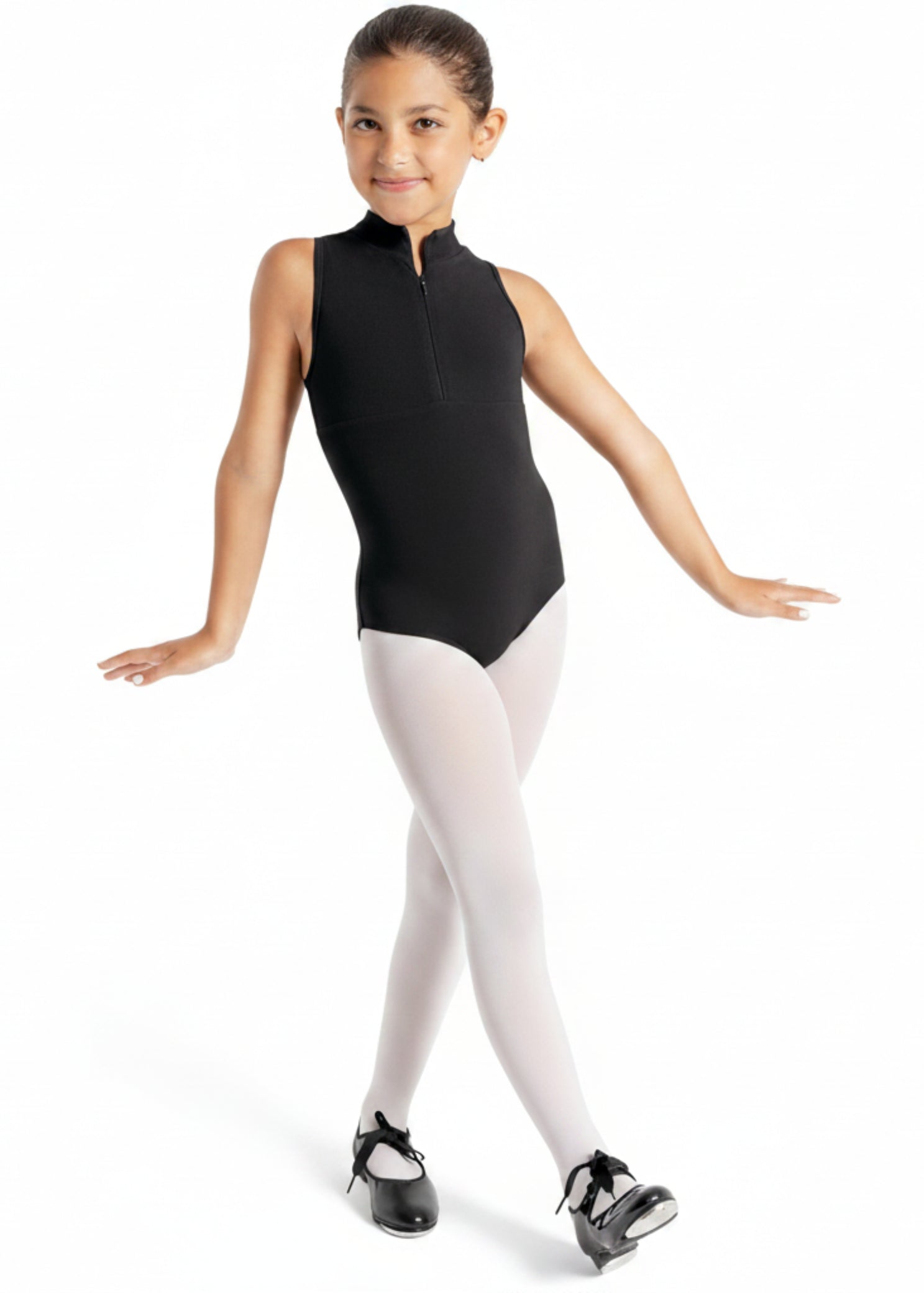 Zip Front Leotard Black front view