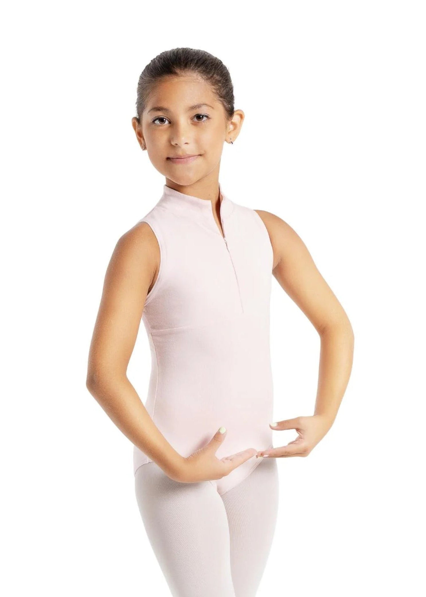 Zip Front Leotard Pink front view