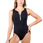 Zip Front Tank Leotard Black front view