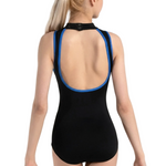 Zip Front Leotard Black Royal front view