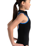 Zip Front Leotard Black Royal side view