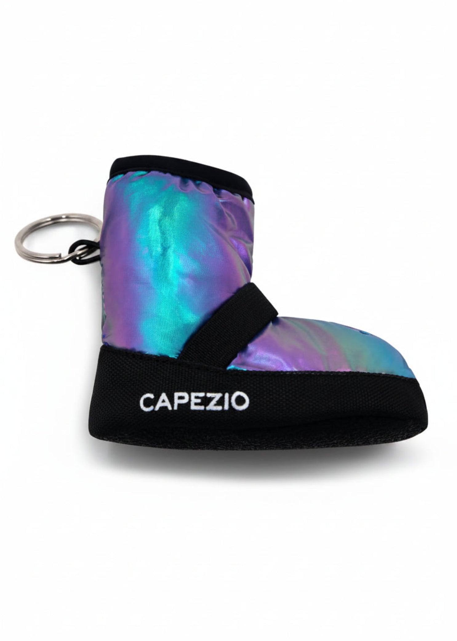 Iridescent mini dance bootie keychain with durable key ring