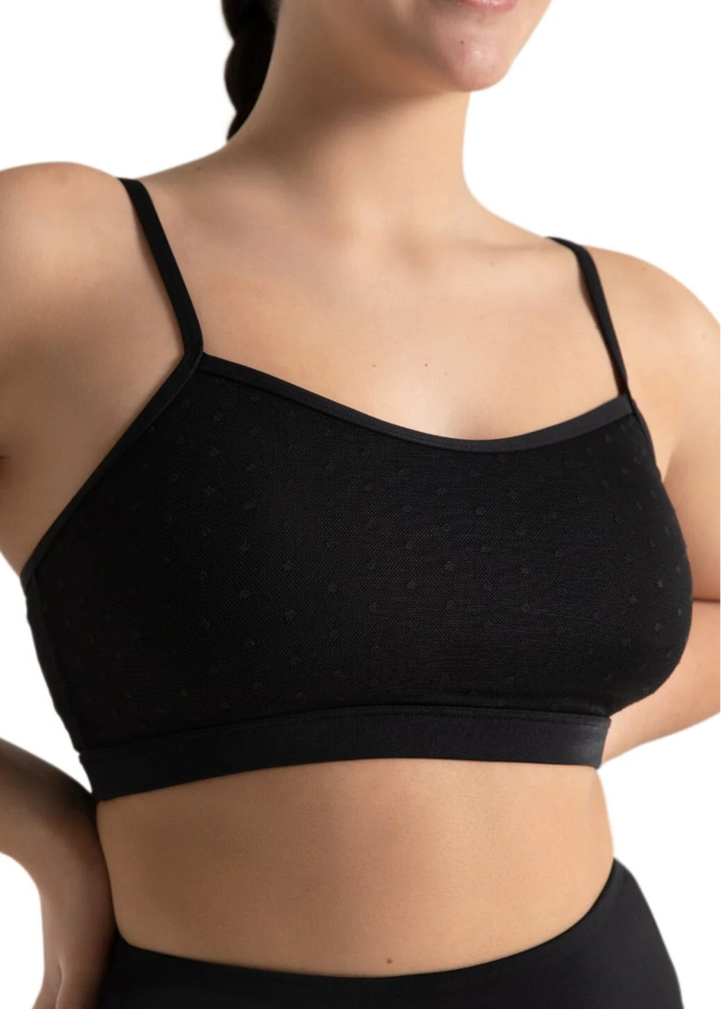 Spot On Mesh Overlay Bra Top Black front view