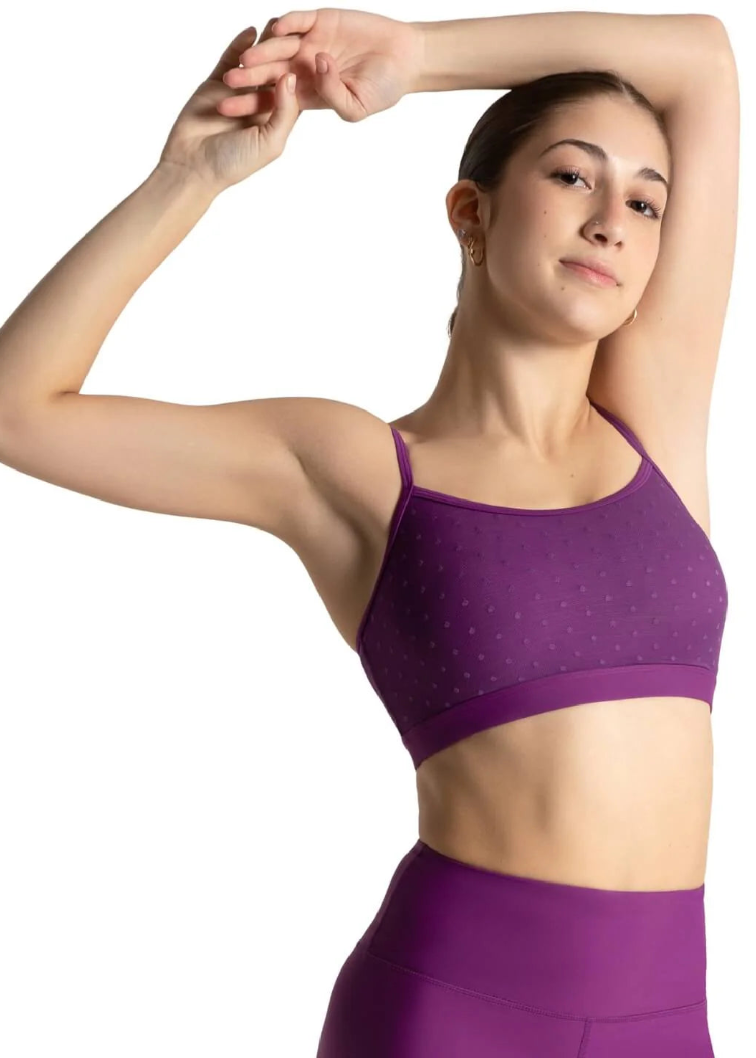Spot On Mesh Overlay Bra Top Plum front view