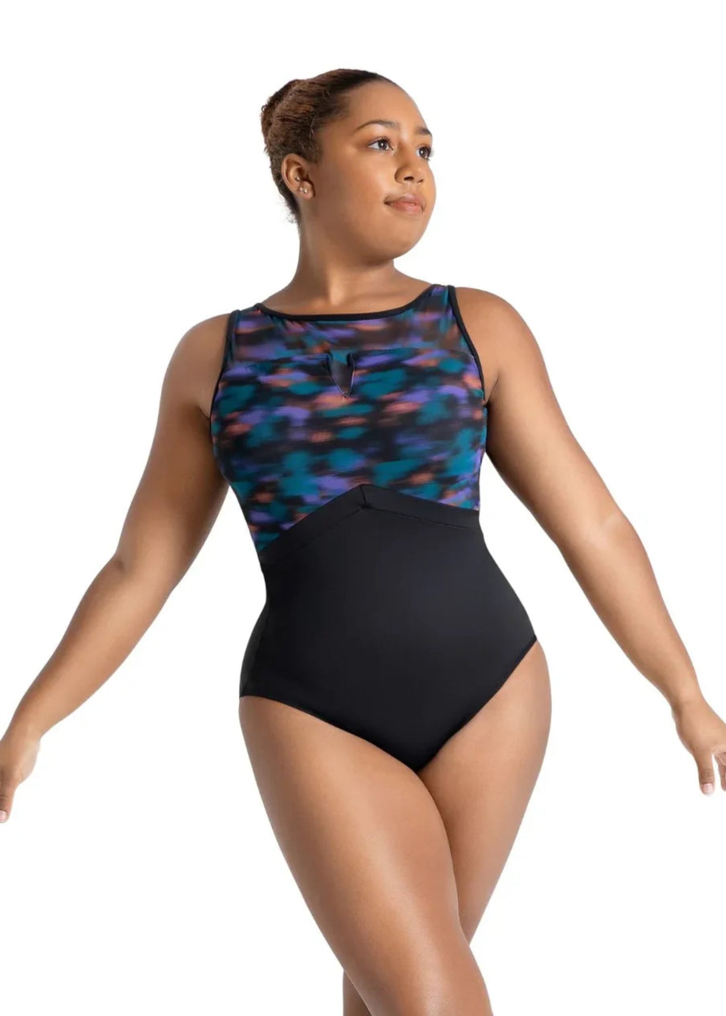 V-Back Pinch Tank Leotard Black front view