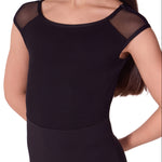 Pearl Cap Sleeve Leotard Black front view