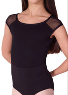 Pearl Cap Sleeve Leotard Black front view
