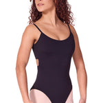 Twist Back Cami Leotard Black front view