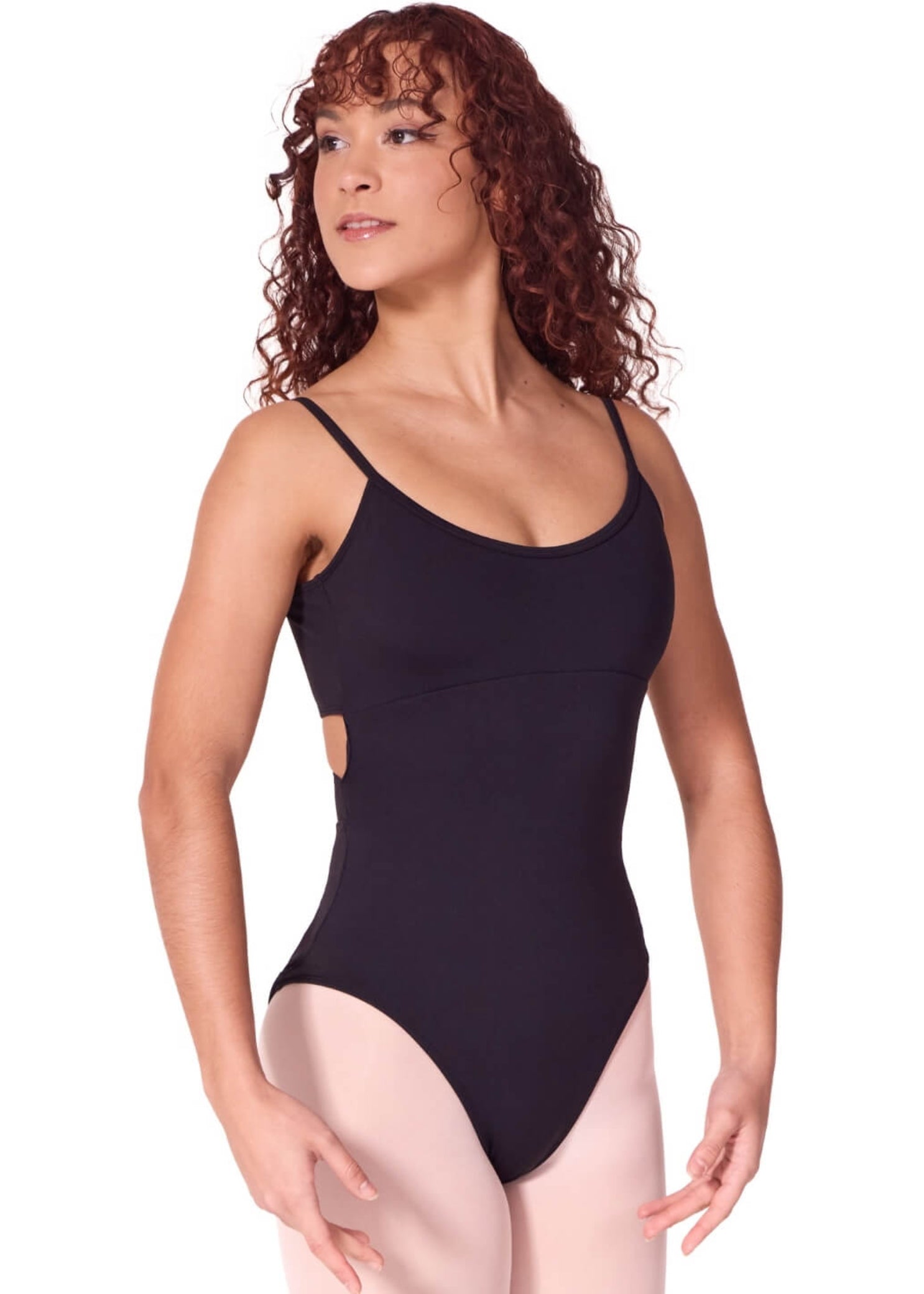 Twist Back Cami Leotard Black front view