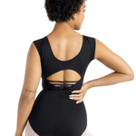 High Neck Cap Sleeve Leotard Black back view