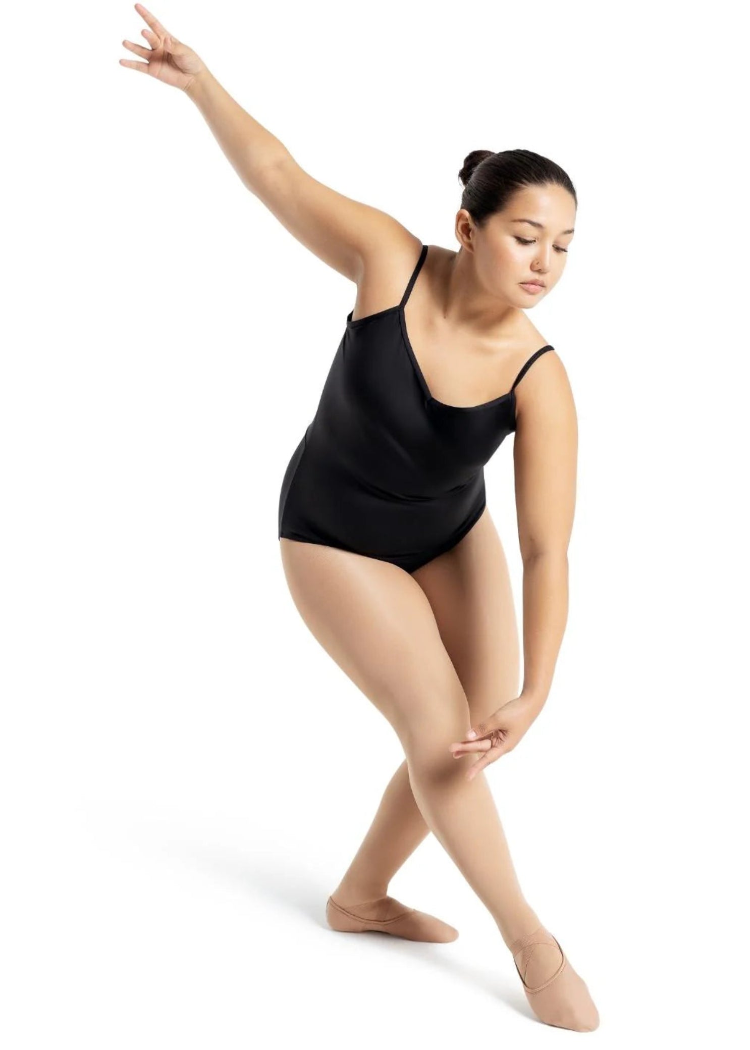 Mesh Back Cami Leotard Black front view