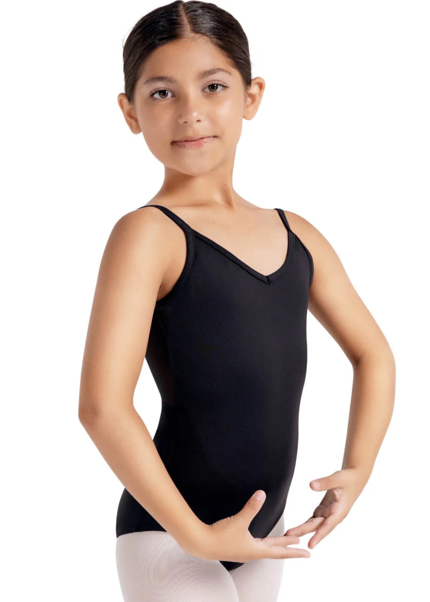 Mesh Back Camisole Leotard Black front view